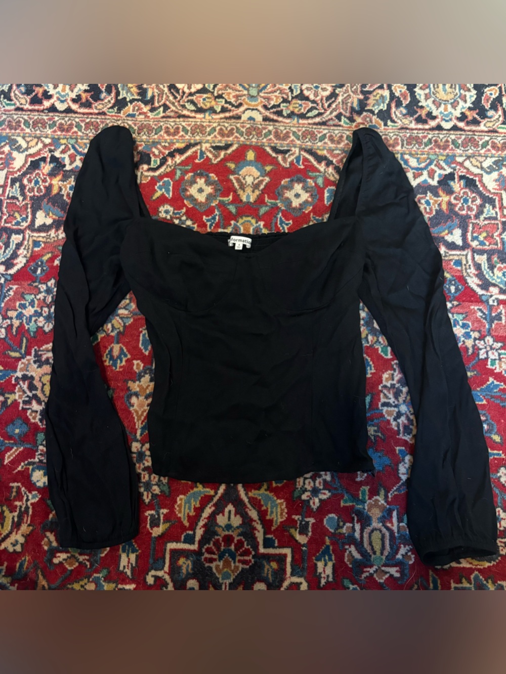 Reformation Black Long-Sleeve Square Neck Top